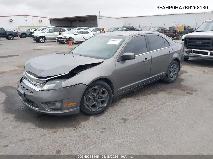 2011 Ford Fusion Se VIN: 3FAHP0HA7BR268130 Lot: 40383145