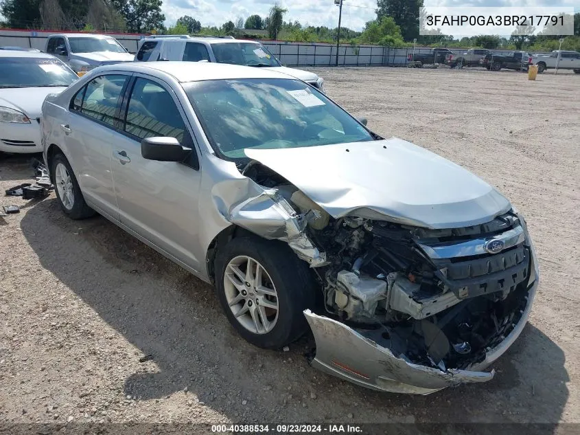 2011 Ford Fusion S VIN: 3FAHP0GA3BR217791 Lot: 40388534