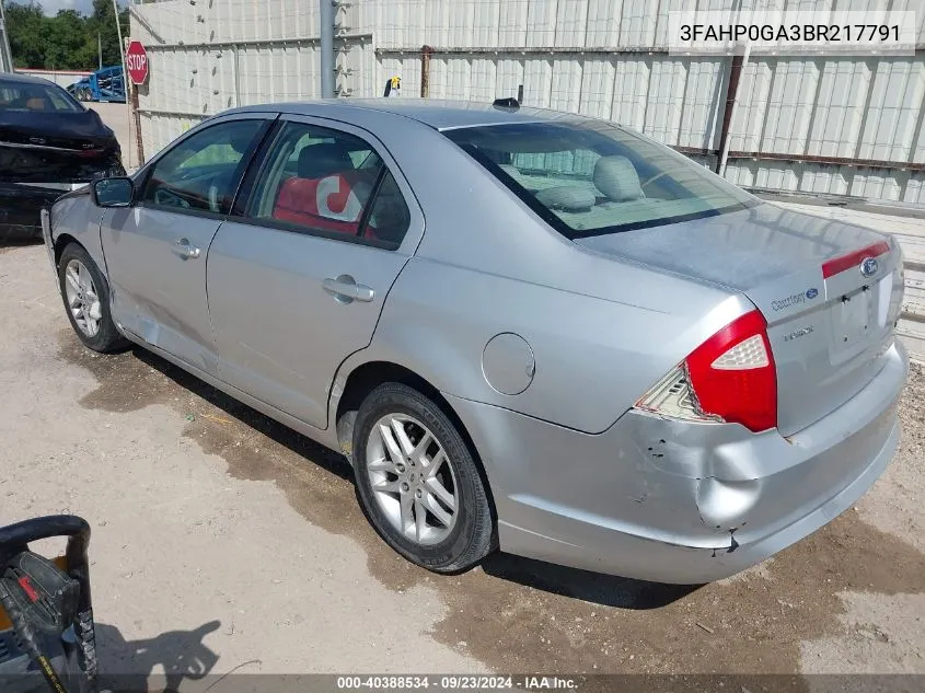 2011 Ford Fusion S VIN: 3FAHP0GA3BR217791 Lot: 40388534