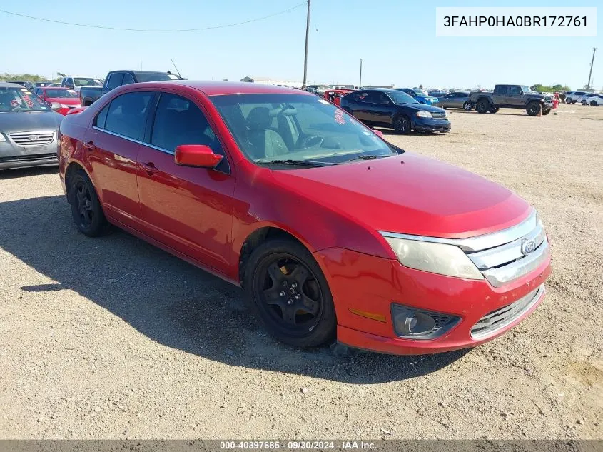 2011 Ford Fusion Se VIN: 3FAHP0HA0BR172761 Lot: 40397685