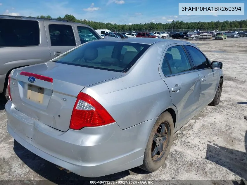 2011 Ford Fusion Se VIN: 3FAHP0HA1BR260394 Lot: 40411259