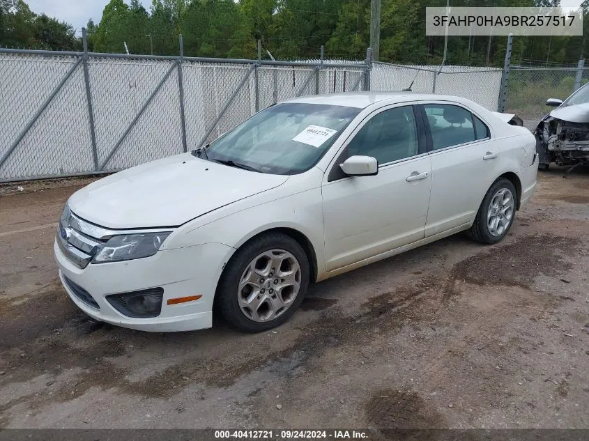 2011 Ford Fusion Se VIN: 3FAHP0HA9BR257517 Lot: 40412721