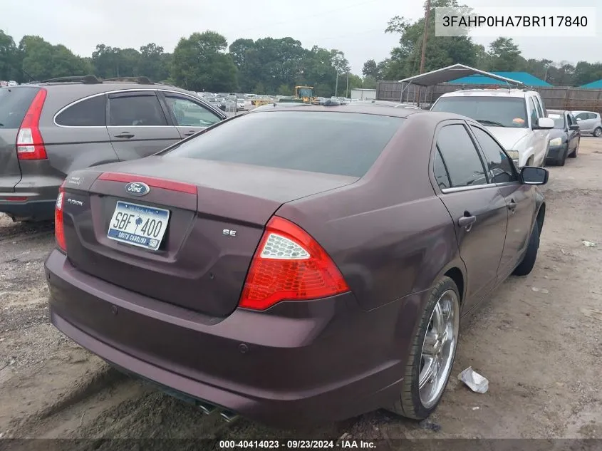 3FAHP0HA7BR117840 2011 Ford Fusion Se