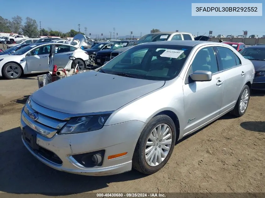 2011 Ford Fusion Hybrid VIN: 3FADP0L30BR292552 Lot: 40430680