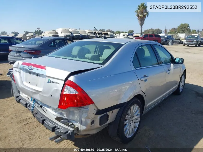 2011 Ford Fusion Hybrid VIN: 3FADP0L30BR292552 Lot: 40430680