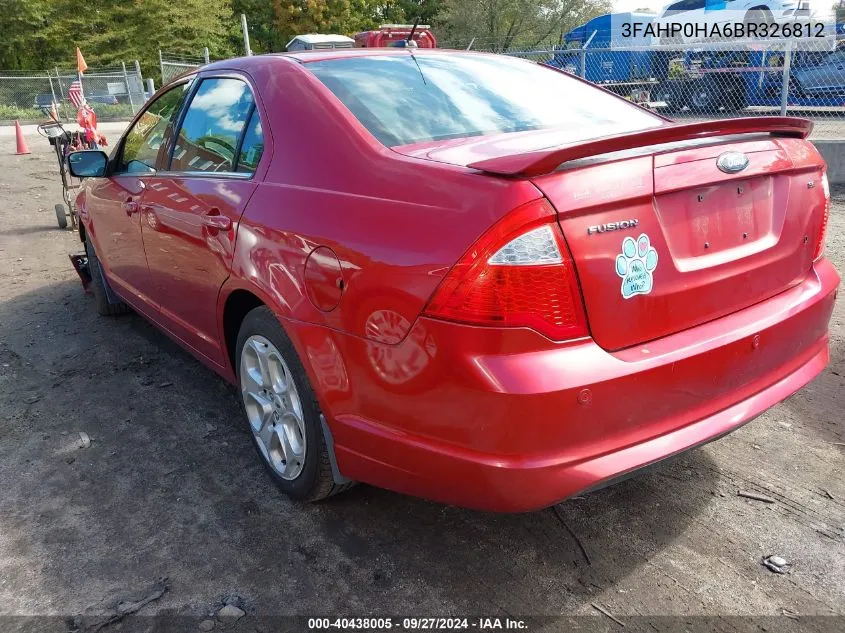 2011 Ford Fusion Se VIN: 3FAHP0HA6BR326812 Lot: 40438005