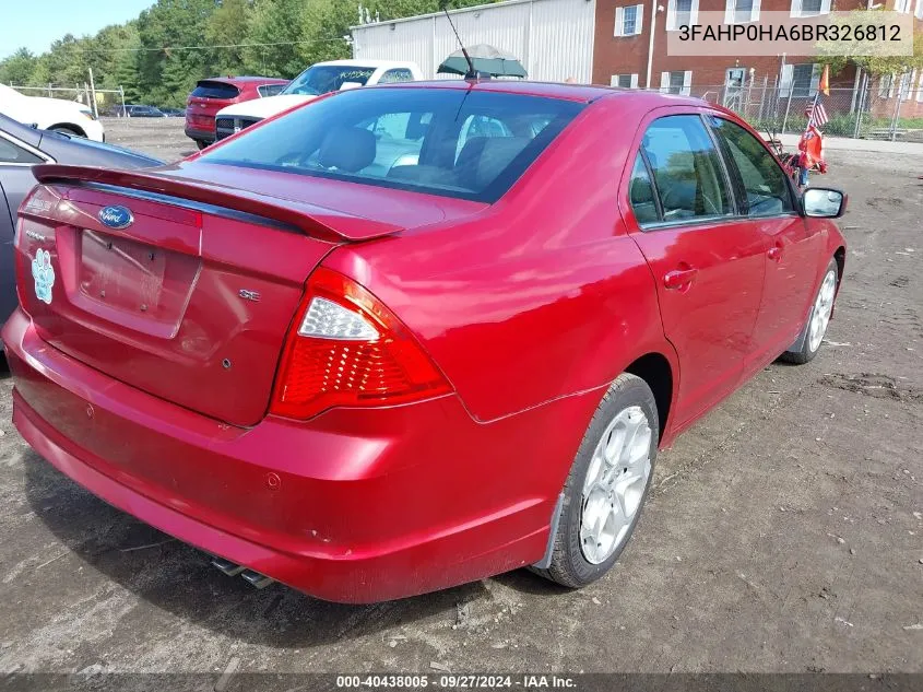 2011 Ford Fusion Se VIN: 3FAHP0HA6BR326812 Lot: 40438005