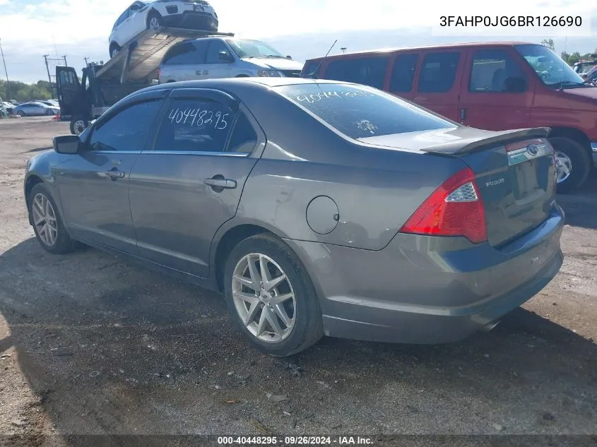 2011 Ford Fusion Sel VIN: 3FAHP0JG6BR126690 Lot: 40448295