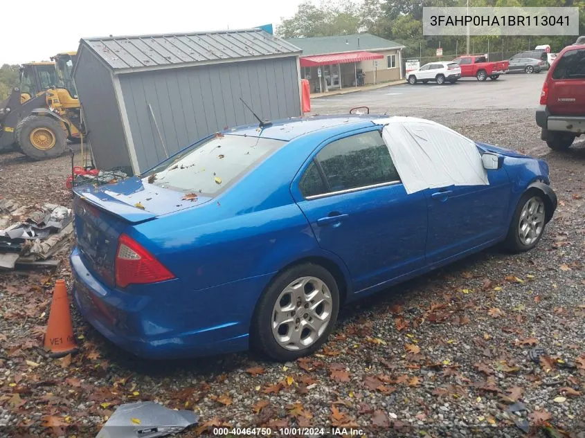 2011 Ford Fusion Se VIN: 3FAHP0HA1BR113041 Lot: 40464750