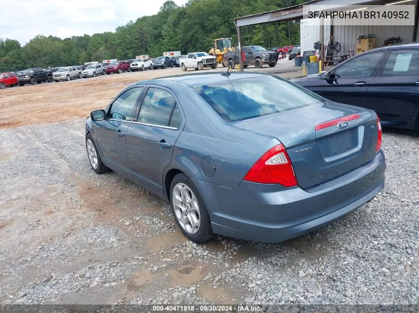 2011 Ford Fusion Se VIN: 3FAHP0HA1BR140952 Lot: 40471918