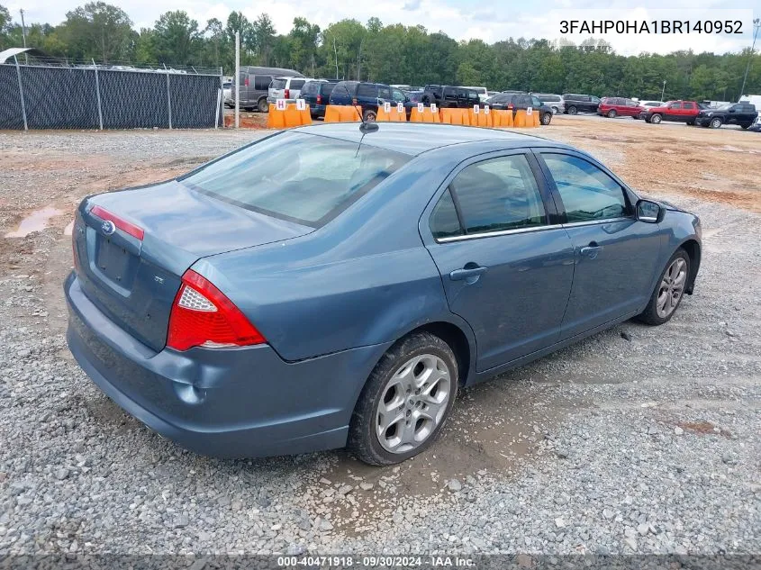 2011 Ford Fusion Se VIN: 3FAHP0HA1BR140952 Lot: 40471918