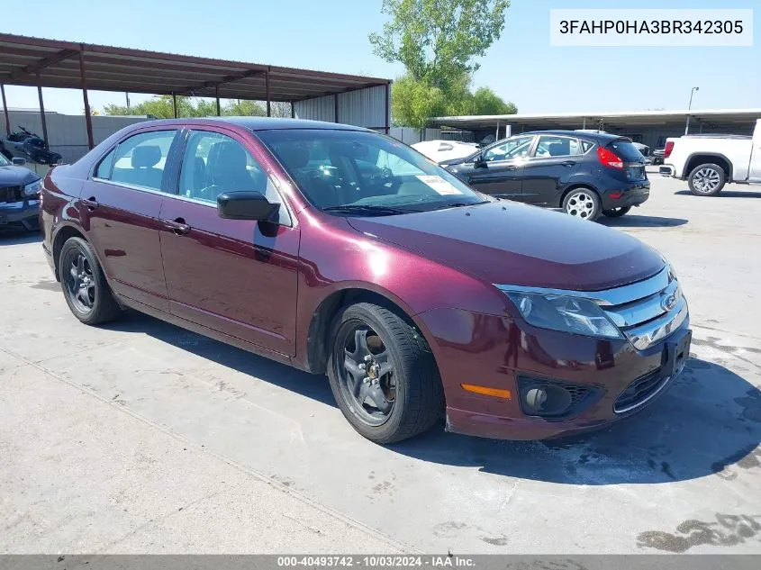 2011 Ford Fusion Se VIN: 3FAHP0HA3BR342305 Lot: 40493742