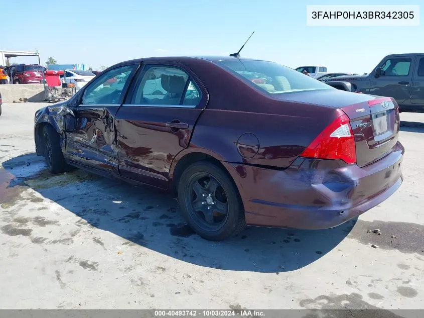 2011 Ford Fusion Se VIN: 3FAHP0HA3BR342305 Lot: 40493742