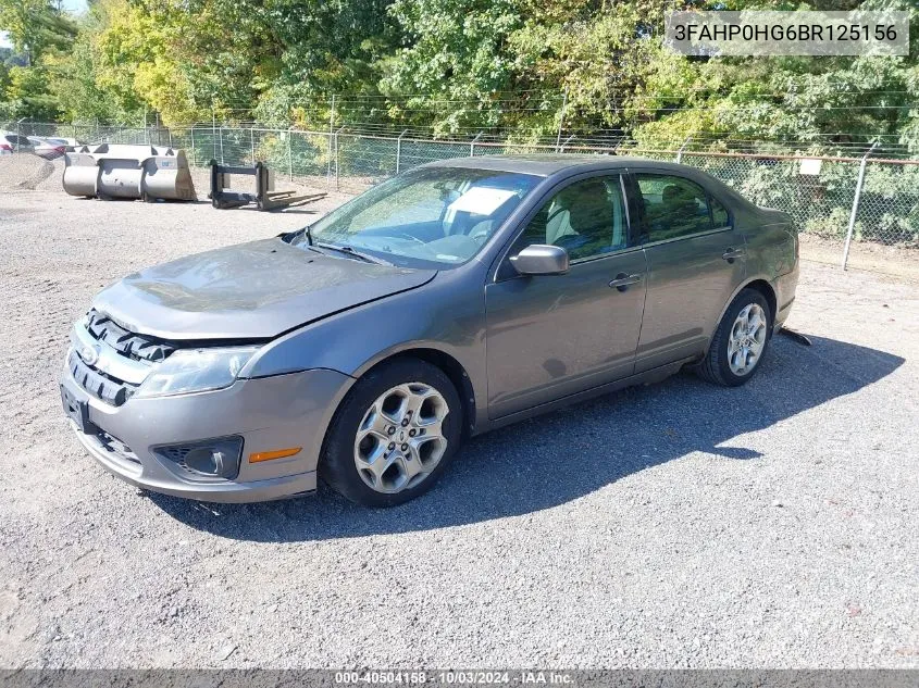 2011 Ford Fusion Se VIN: 3FAHP0HG6BR125156 Lot: 40504158