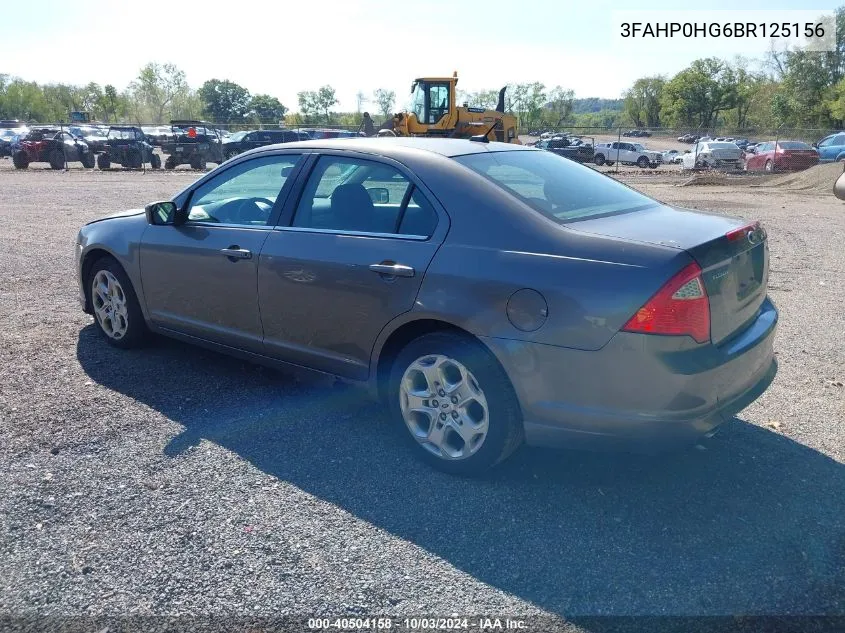 2011 Ford Fusion Se VIN: 3FAHP0HG6BR125156 Lot: 40504158