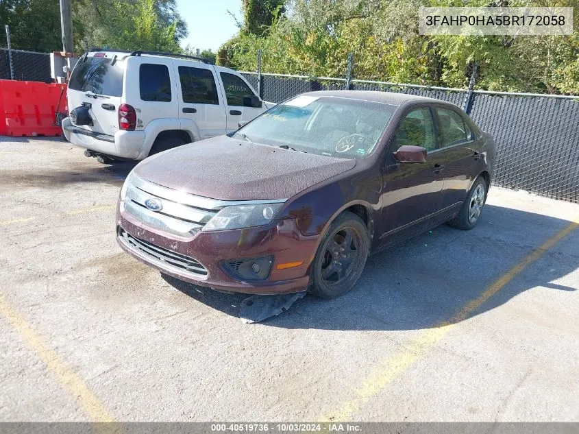 2011 Ford Fusion Se VIN: 3FAHP0HA5BR172058 Lot: 40519736