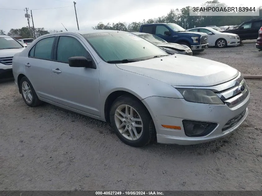 2011 Ford Fusion S VIN: 3FAHP0GA6BR183944 Lot: 40527249