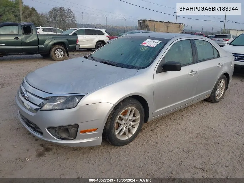 2011 Ford Fusion S VIN: 3FAHP0GA6BR183944 Lot: 40527249