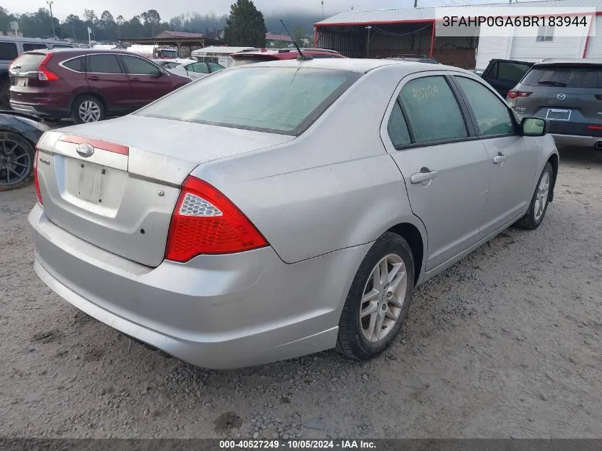 2011 Ford Fusion S VIN: 3FAHP0GA6BR183944 Lot: 40527249