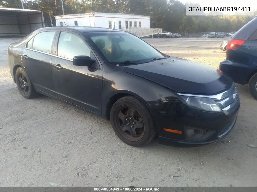 2011 Ford Fusion Se VIN: 3FAHP0HA6BR194411 Lot: 40554949