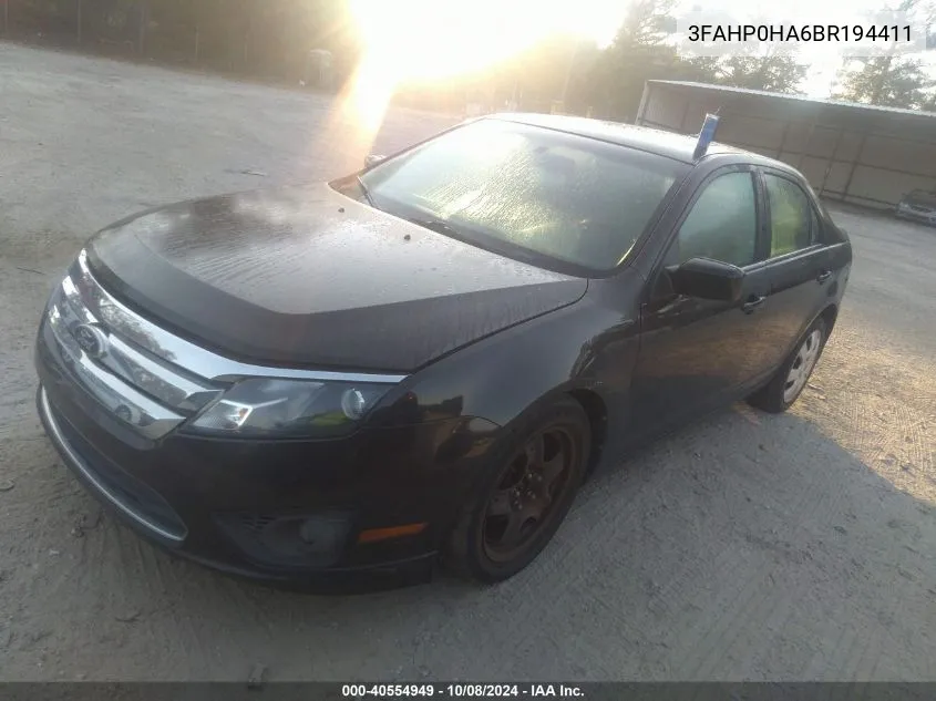 3FAHP0HA6BR194411 2011 Ford Fusion Se