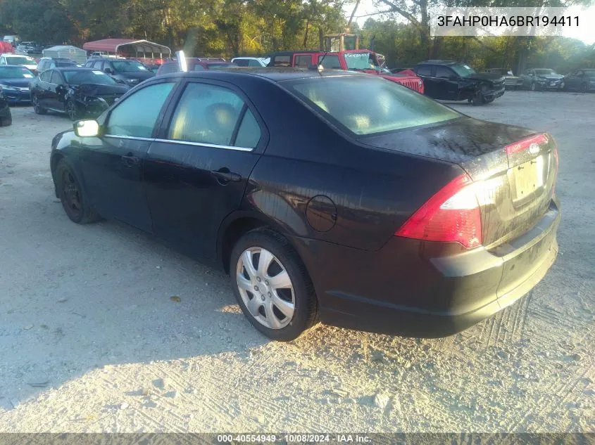 2011 Ford Fusion Se VIN: 3FAHP0HA6BR194411 Lot: 40554949