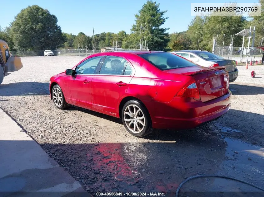 2011 Ford Fusion Se VIN: 3FAHP0HA3BR290769 Lot: 40556849