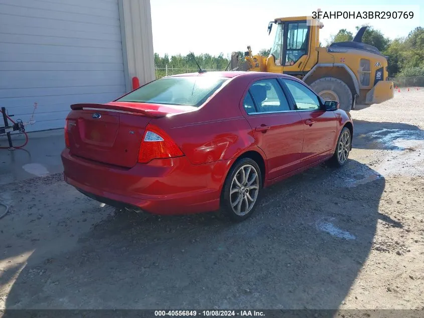 2011 Ford Fusion Se VIN: 3FAHP0HA3BR290769 Lot: 40556849