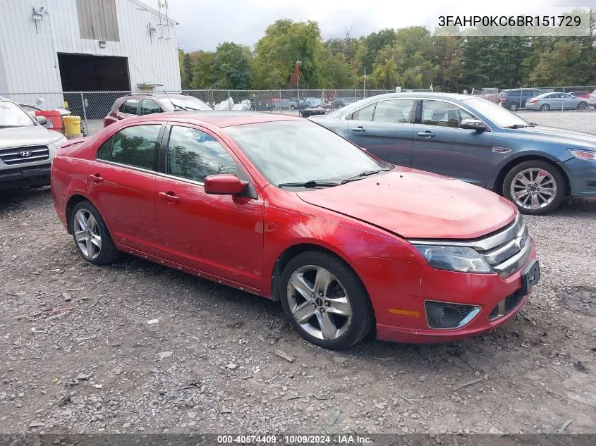 2011 Ford Fusion Sport VIN: 3FAHP0KC6BR151729 Lot: 40574409