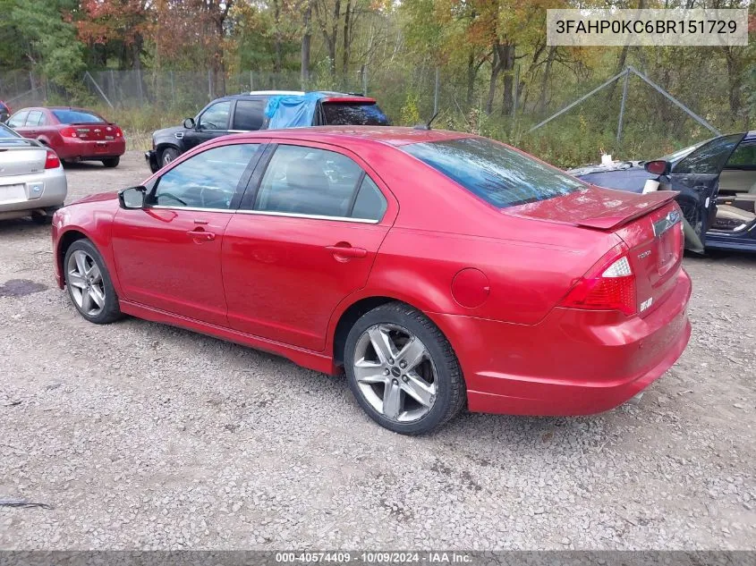 3FAHP0KC6BR151729 2011 Ford Fusion Sport