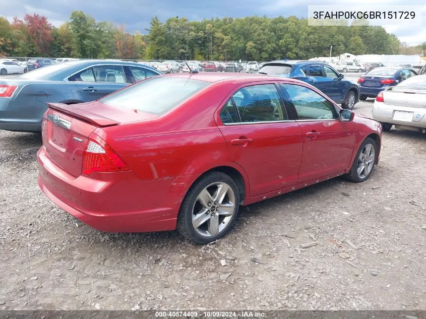 2011 Ford Fusion Sport VIN: 3FAHP0KC6BR151729 Lot: 40574409