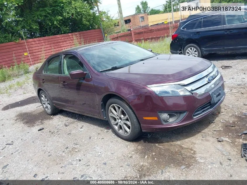 2011 Ford Fusion Se VIN: 3FAHP0HG3BR187324 Lot: 40580608