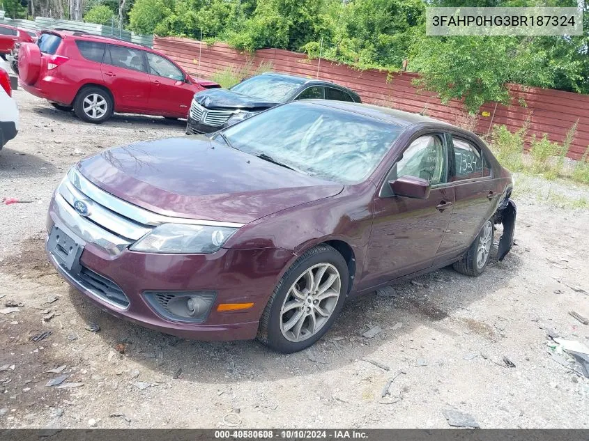 2011 Ford Fusion Se VIN: 3FAHP0HG3BR187324 Lot: 40580608