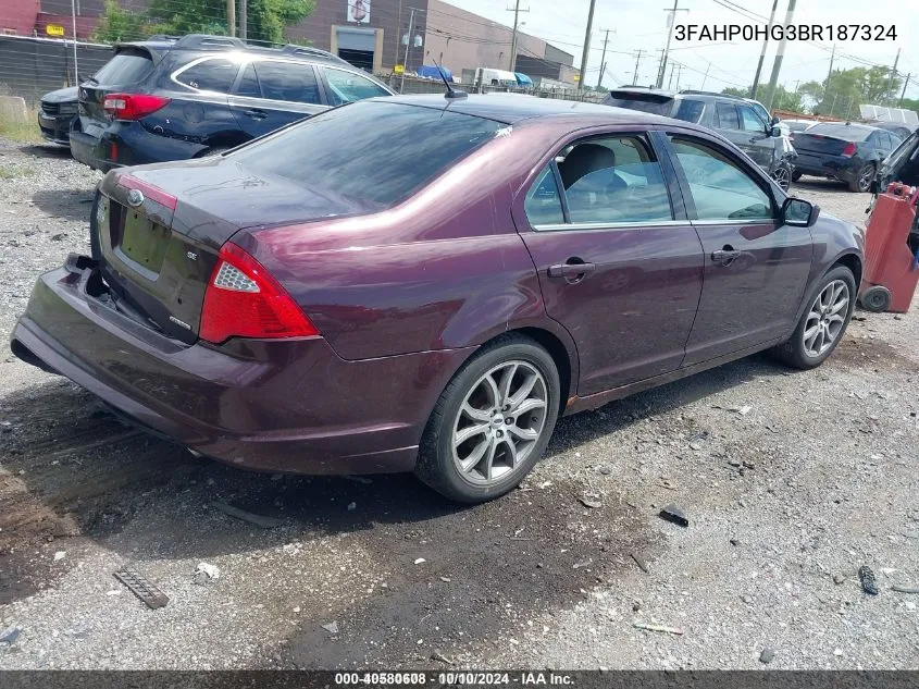 2011 Ford Fusion Se VIN: 3FAHP0HG3BR187324 Lot: 40580608