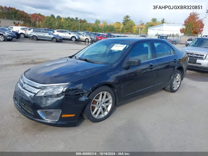 2011 Ford Fusion Sel VIN: 3FAHP0JGXBR320851 Lot: 40585314