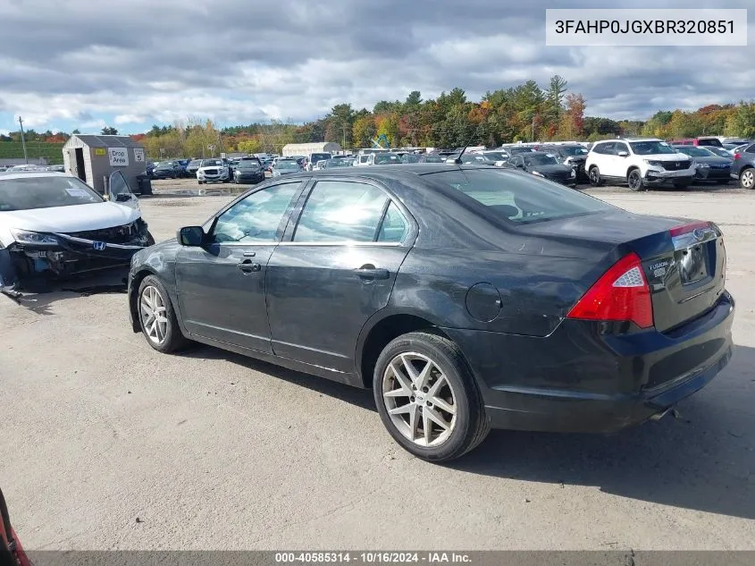 2011 Ford Fusion Sel VIN: 3FAHP0JGXBR320851 Lot: 40585314