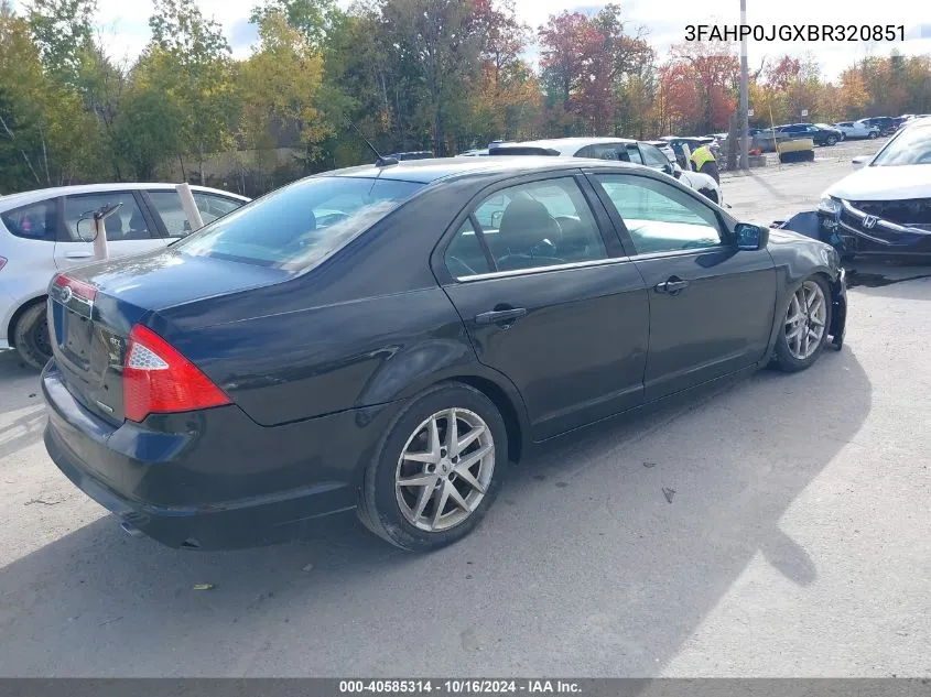 2011 Ford Fusion Sel VIN: 3FAHP0JGXBR320851 Lot: 40585314