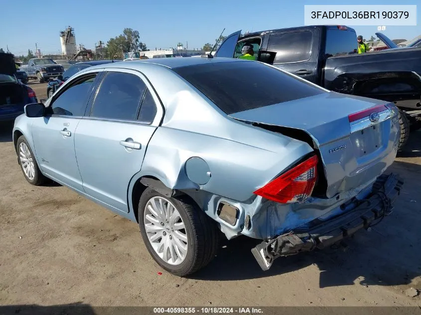 2011 Ford Fusion Hybrid VIN: 3FADP0L36BR190379 Lot: 40598355