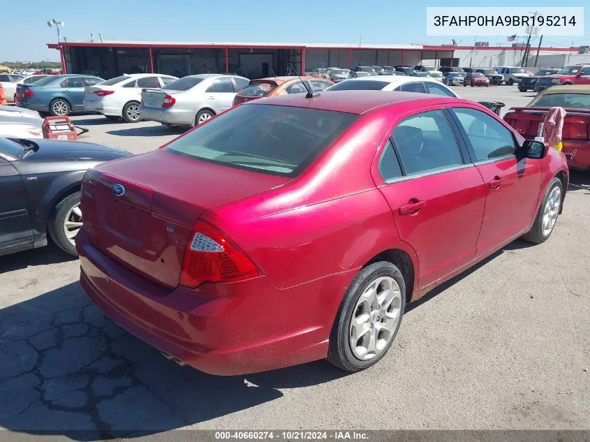 3FAHP0HA9BR195214 2011 Ford Fusion Se