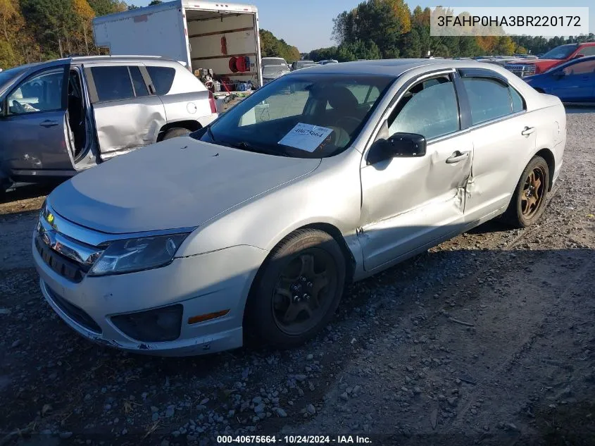 2011 Ford Fusion Se VIN: 3FAHP0HA3BR220172 Lot: 40675664