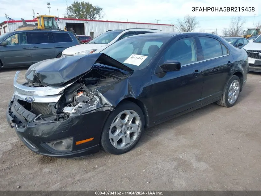 2011 Ford Fusion Se VIN: 3FAHP0HA5BR219458 Lot: 40734162