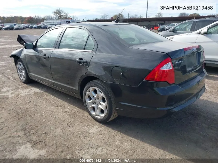 2011 Ford Fusion Se VIN: 3FAHP0HA5BR219458 Lot: 40734162