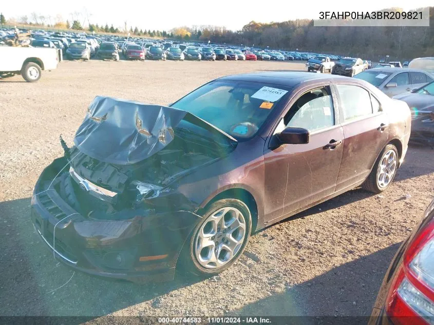 2011 Ford Fusion Se VIN: 3FAHP0HA3BR209821 Lot: 40744583