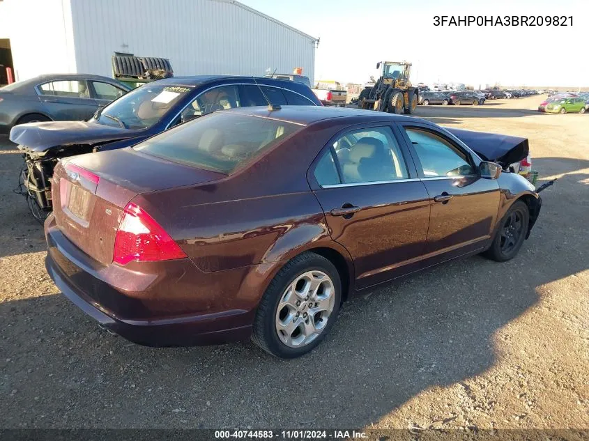 2011 Ford Fusion Se VIN: 3FAHP0HA3BR209821 Lot: 40744583