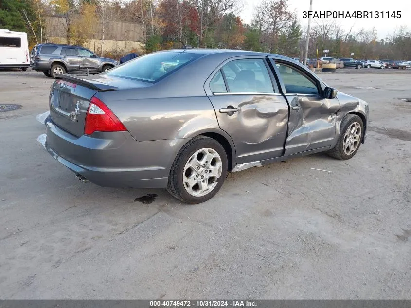 2011 Ford Fusion Se VIN: 3FAHP0HA4BR131145 Lot: 40749472