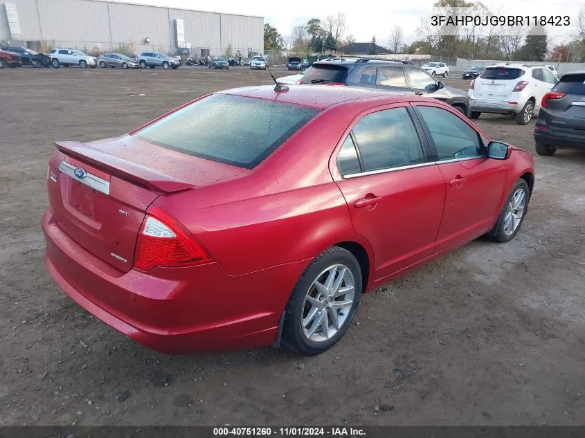 2011 Ford Fusion Sel VIN: 3FAHP0JG9BR118423 Lot: 40751260