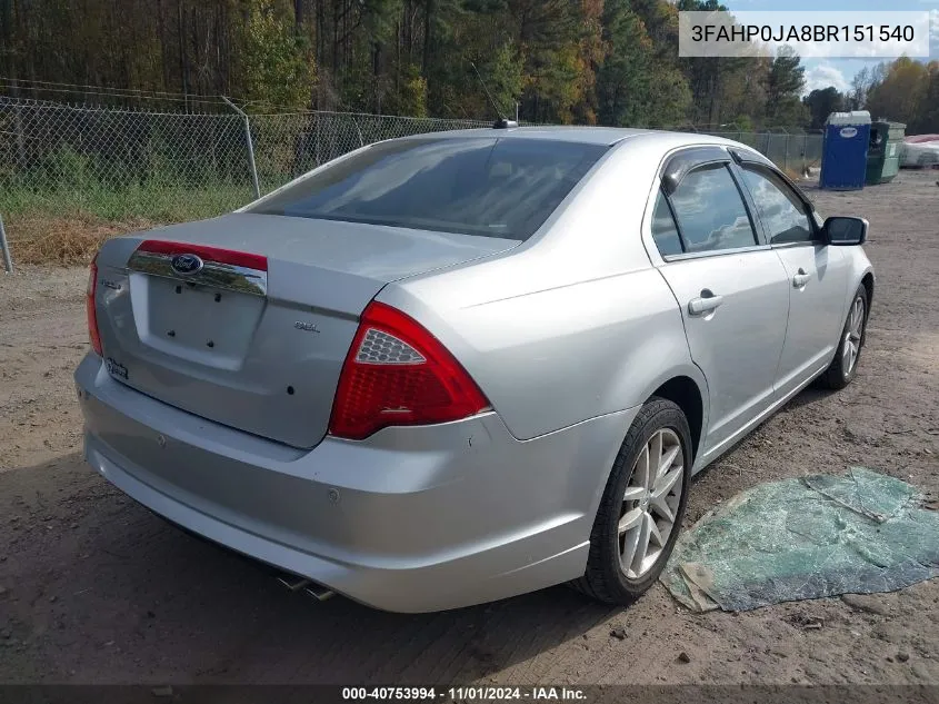 2011 Ford Fusion Sel VIN: 3FAHP0JA8BR151540 Lot: 40753994