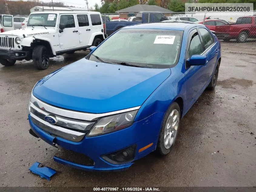 2011 Ford Fusion Se VIN: 3FAHP0HA5BR250208 Lot: 40770967