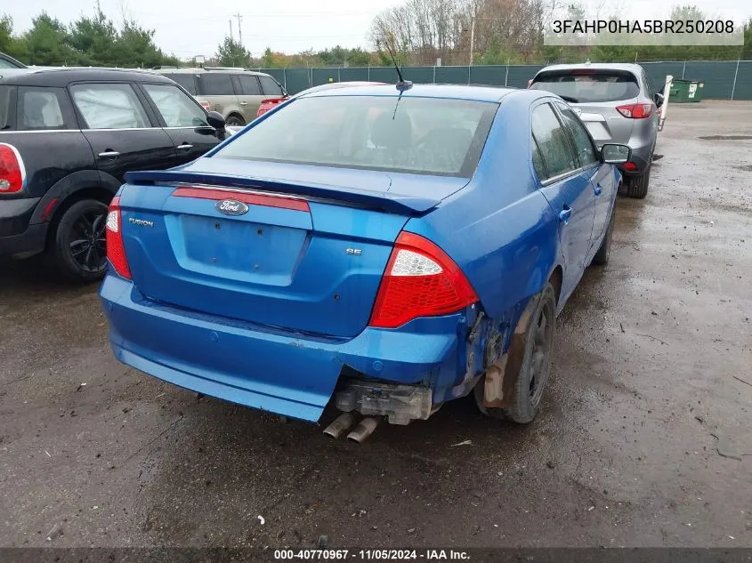 2011 Ford Fusion Se VIN: 3FAHP0HA5BR250208 Lot: 40770967