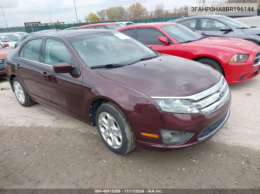 2011 Ford Fusion Se VIN: 3FAHP0HA8BR196144 Lot: 40815359